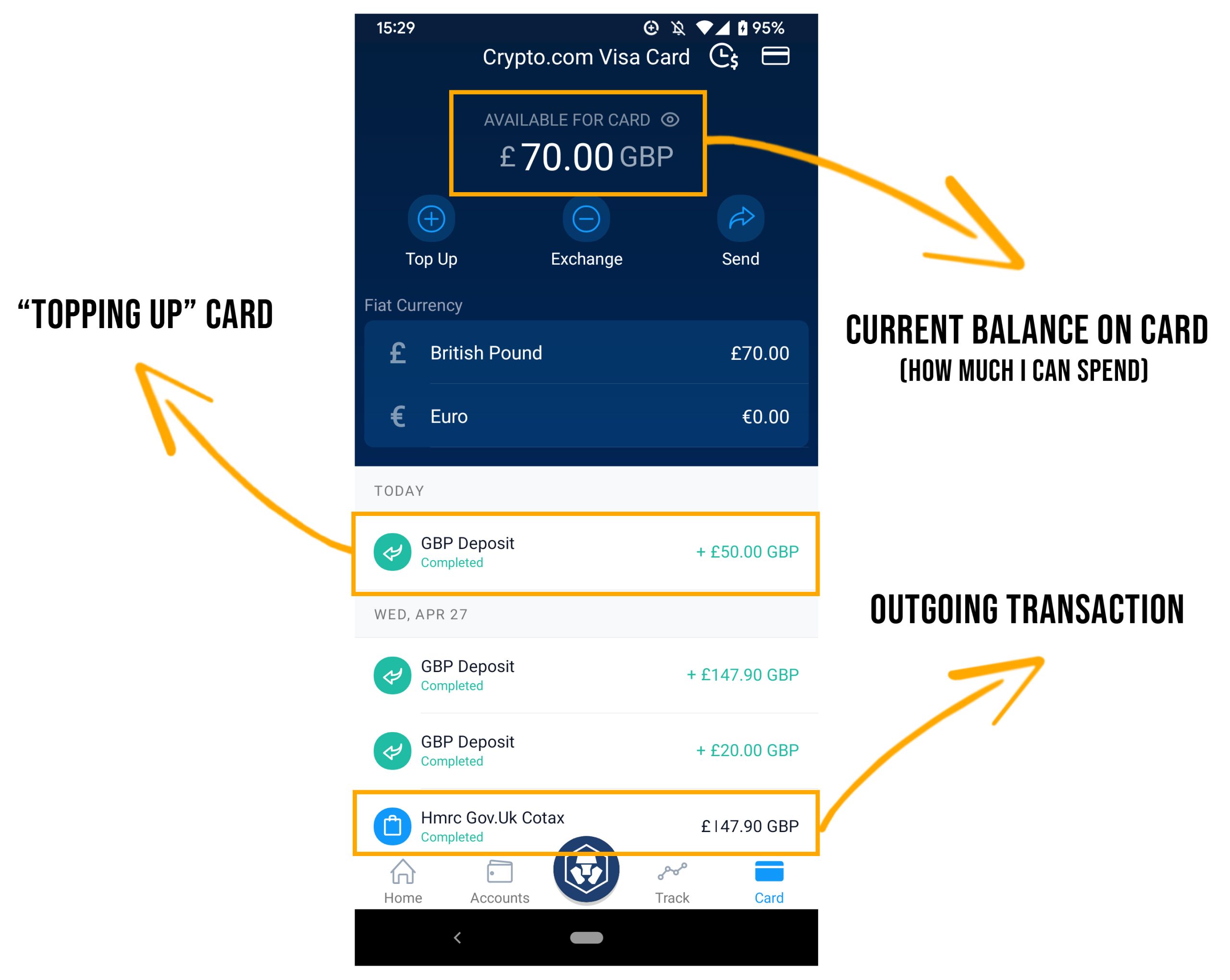 Transactions in Crypto.com App