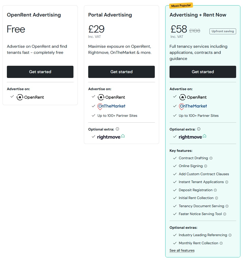 OpenRent Advertising Prices 2026