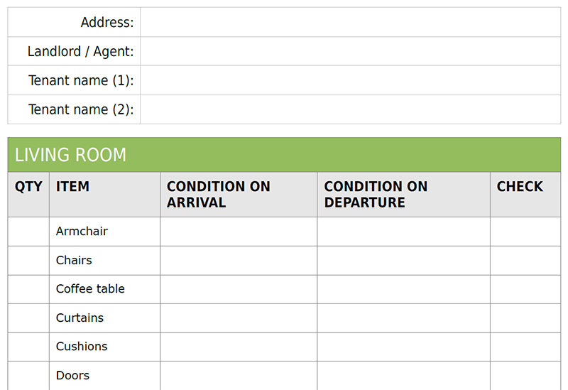 Landlord Inventory Template